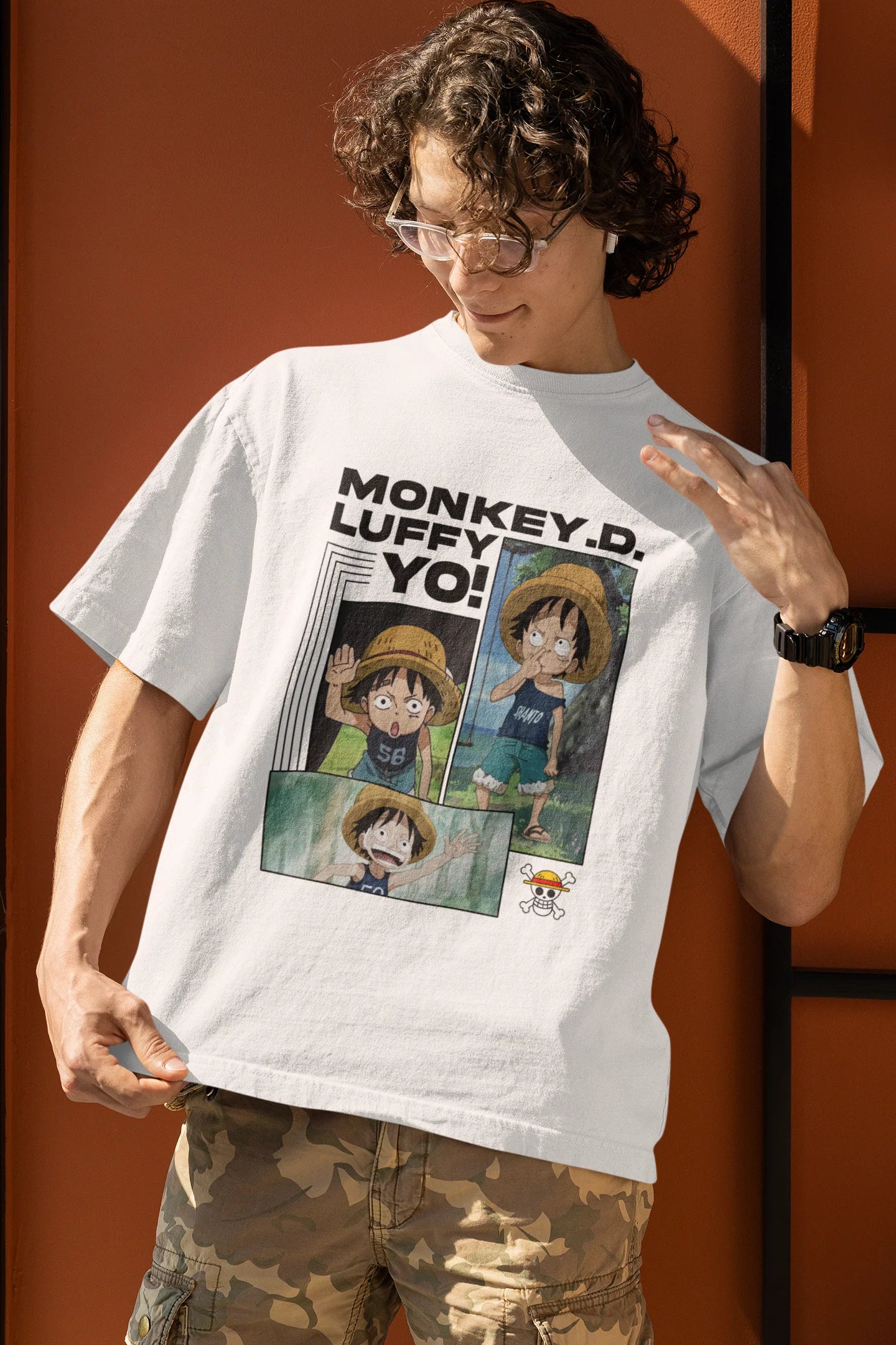 Luffy printed white tee